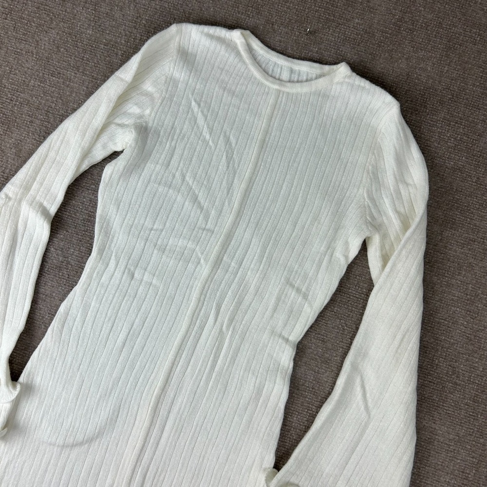 Commense Sweater‎ Dress Womens Small White Semi-Sheer Piping Ruffle Long Sleeve